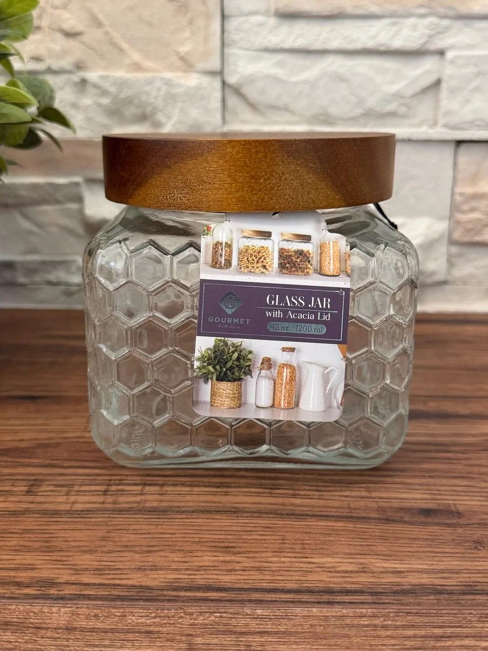 🆕 Glass Honeycomb Storage Jar with Wooden Lid!